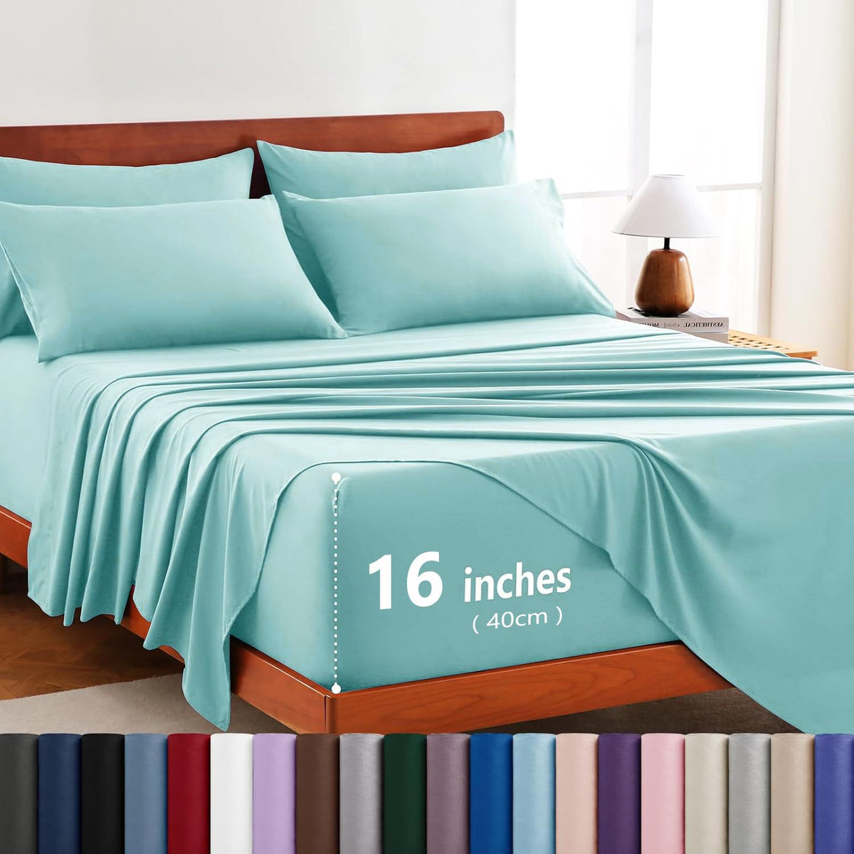 Hotel Soft Bed Sheet Set- Bedding Sheets & Pillowcases -Breathable Bedding - Wrinkle, Fade, Stain Resistant-Deep Pocket Flat Fitted Bed Sheet Set(Ice Blue,Single)