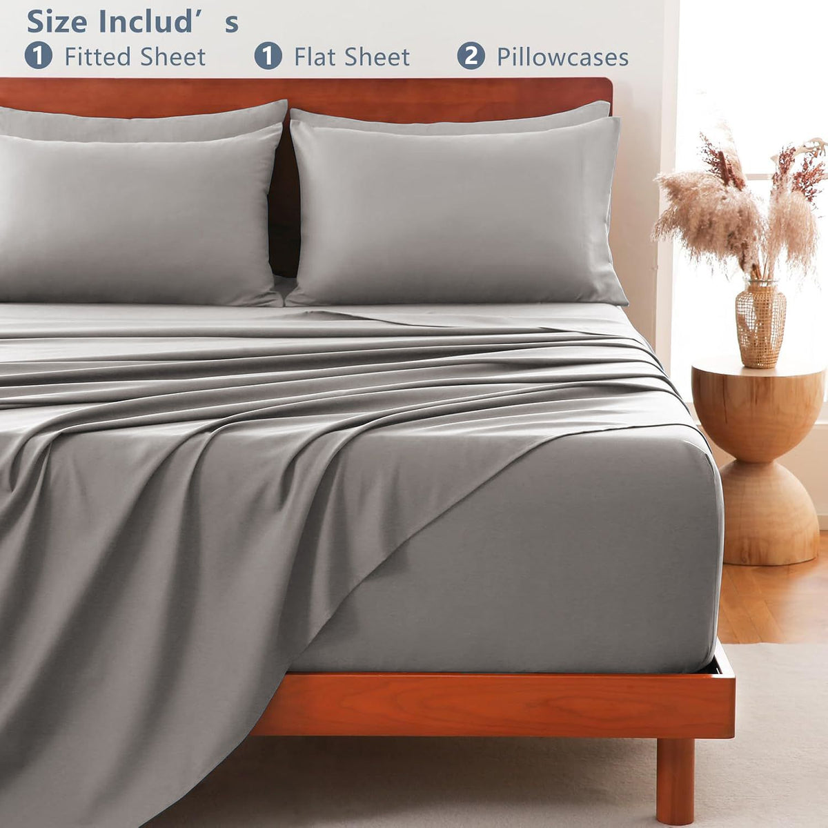Hotel Soft Bed Sheet Set- Bedding Sheets & Pillowcases -Breathable Bedding - Wrinkle, Fade, Stain Resistant-Deep Pocket Flat Fitted Bed Sheet Set(Grey,Single)