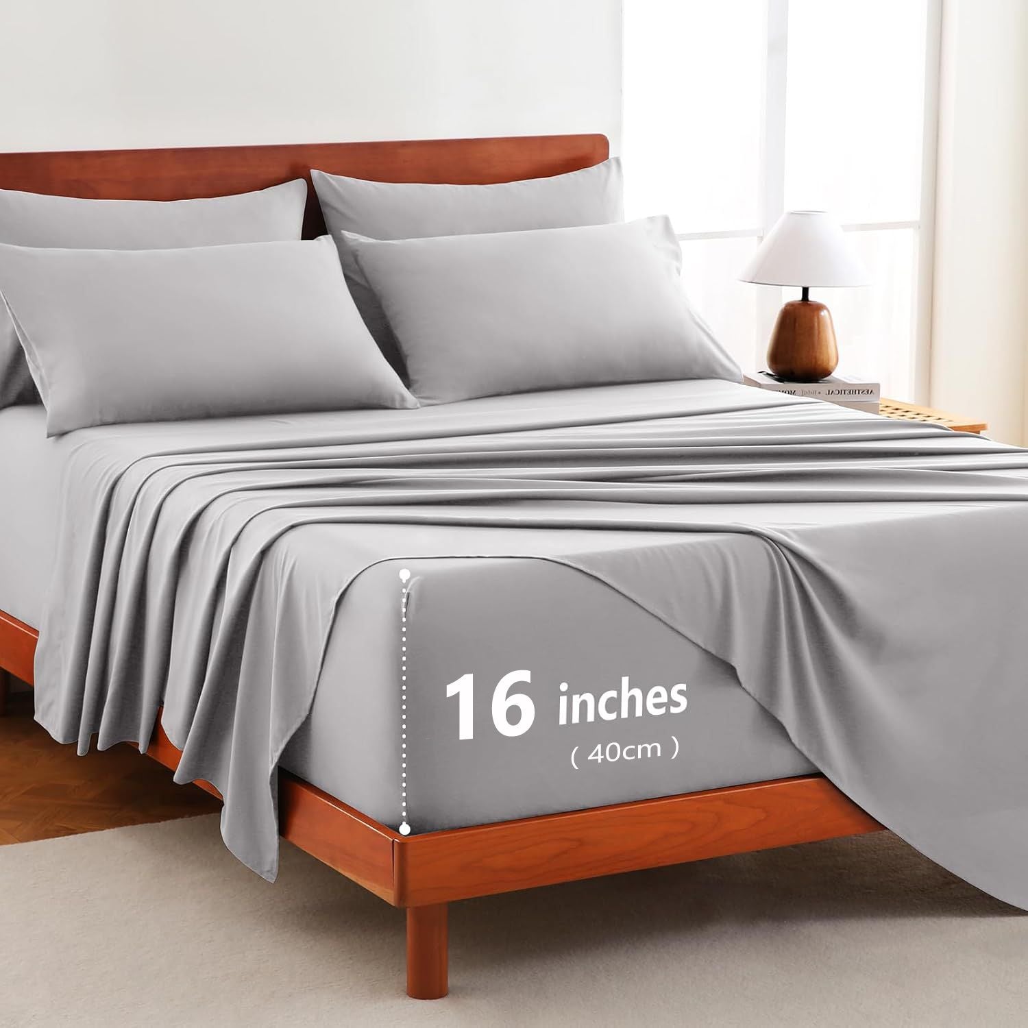 Hotel Soft Bed Sheet Set- Bedding Sheets & Pillowcases -Breathable Bedding - Wrinkle, Fade, Stain Resistant-Deep Pocket Flat Fitted Bed Sheet Set(Silver-gray,Single)
