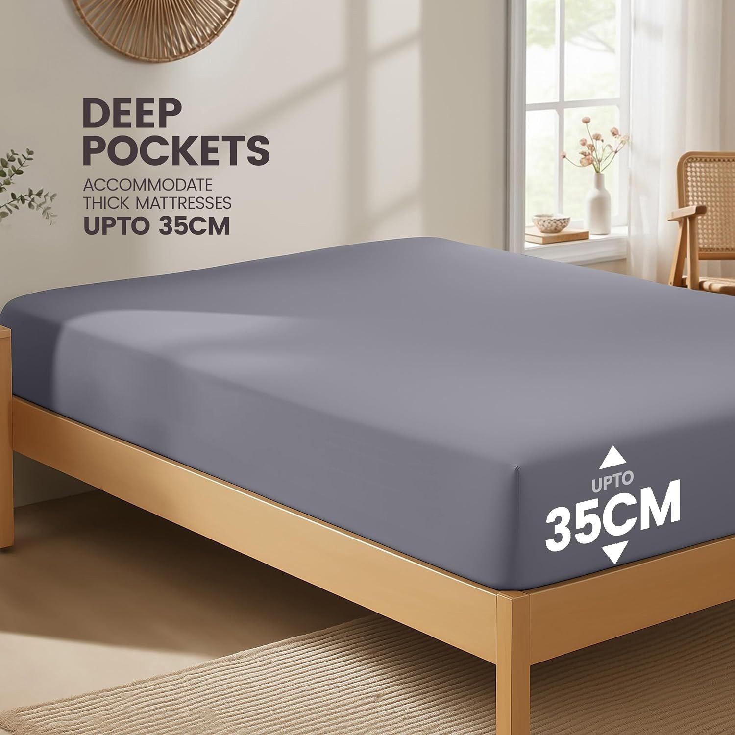 Hotel Quality Fitted Sheet - 1 Piece Fitted Sheet  -Breathable Bedding - Wrinkle, Fade, Stain Resistant- 16inch/40cm Deep Pocket Fitted Bed Sheet-Wrinkle and Fade Resistant,(Grey,Single)
