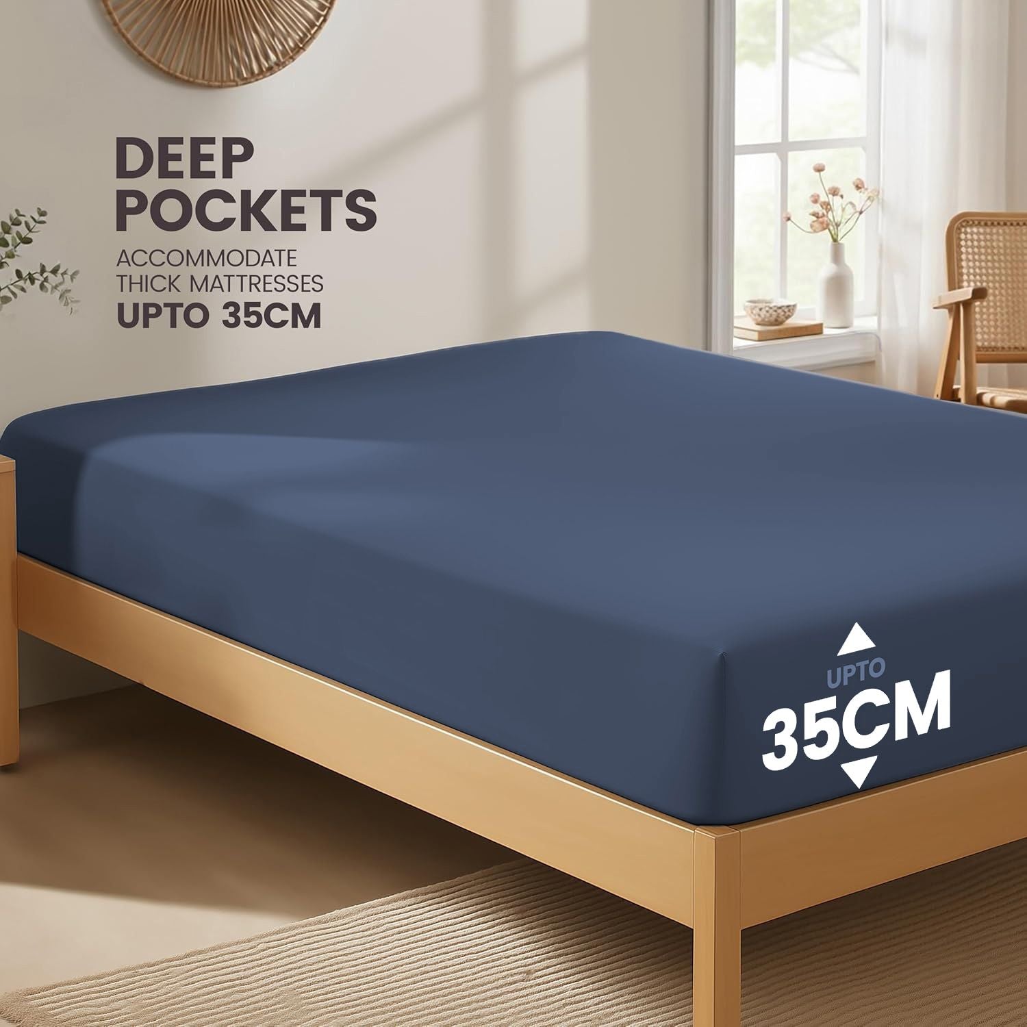 Hotel Quality Fitted Sheet - 1 Piece Fitted Sheet  -Breathable Bedding - Wrinkle, Fade, Stain Resistant- 16inch/40cm Deep Pocket Fitted Bed Sheet-Wrinkle and Fade Resistant,(Navy,Single)