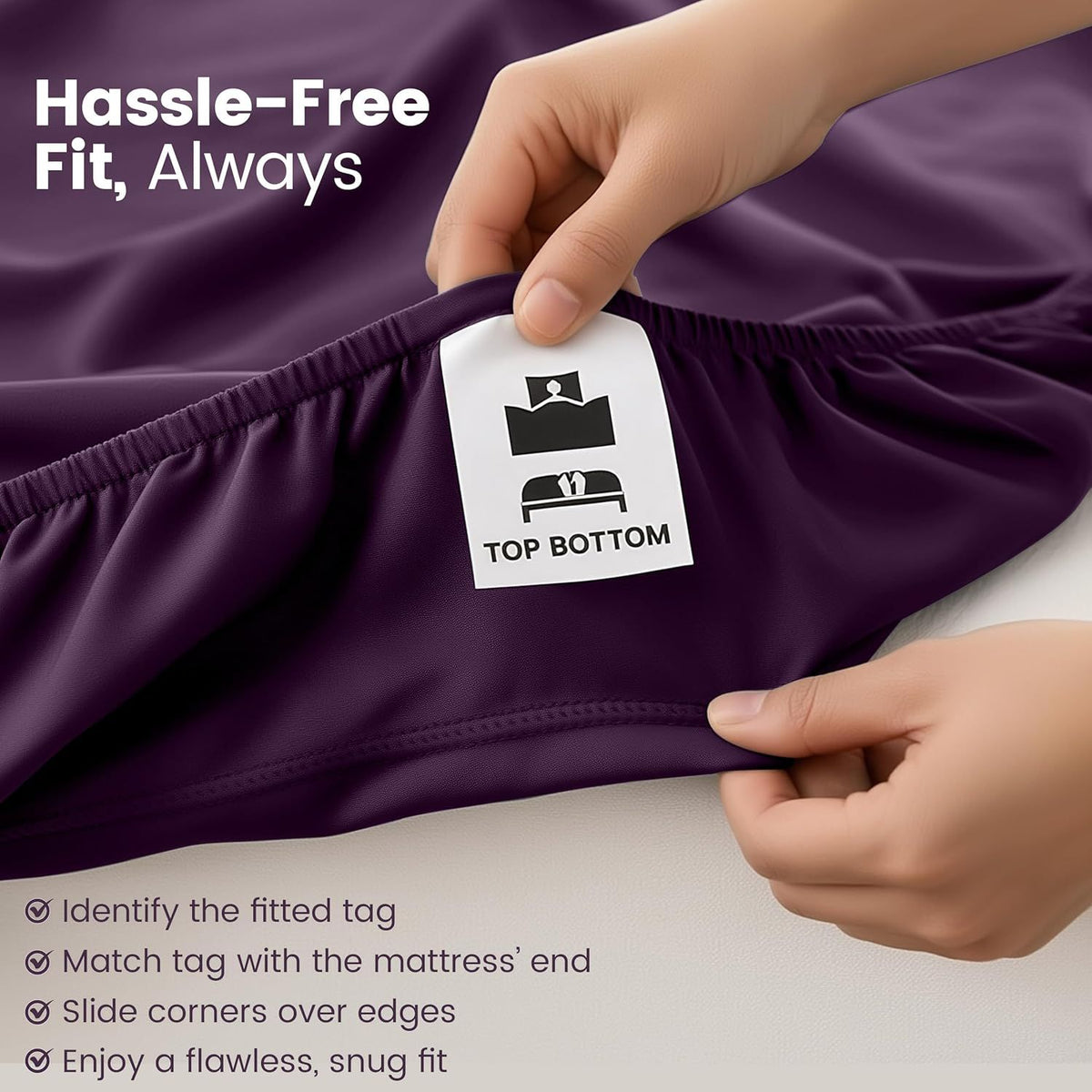 Hotel Quality Fitted Sheet - 1 Piece Fitted Sheet  -Breathable Bedding - Wrinkle, Fade, Stain Resistant- 16inch/40cm Deep Pocket Fitted Bed Sheet-Wrinkle and Fade Resistant,(Purple,Single)