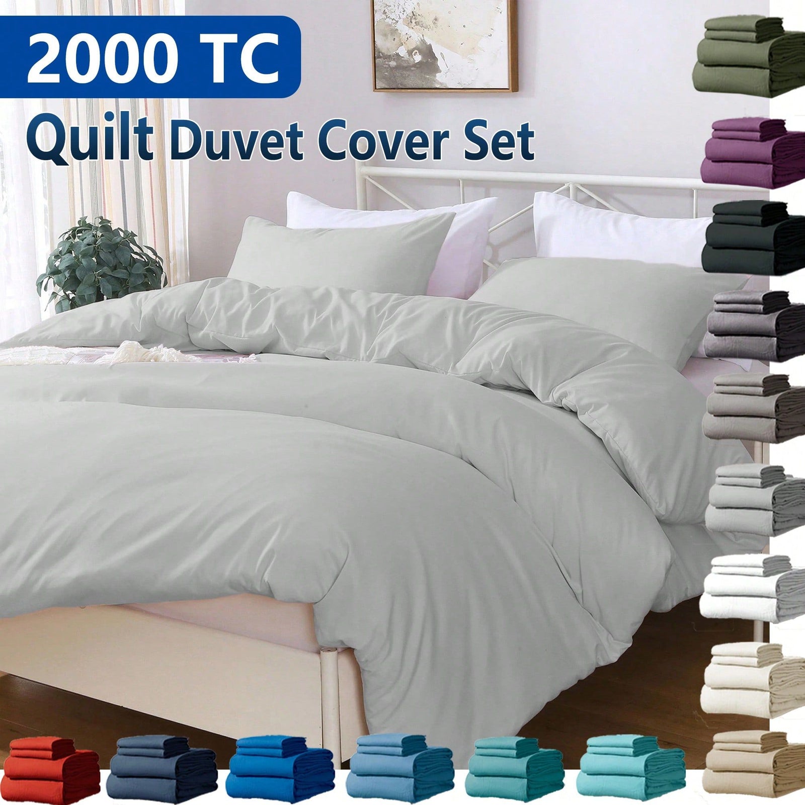 Hotel Soft Microfiber Duvet Cover Set-2000TC Quilt Cover Set & Pillowcases -1 Donna Cover Zipper Closure & 1 x Pillowcases-Breathable Bedding - Wrinkle, Fade, Stain Resistant(Silver-gray,Super King)