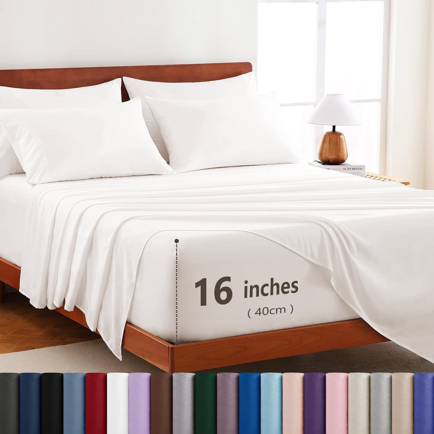 Hotel Soft Bed Sheet Set- Bedding Sheets & Pillowcases -Breathable Bedding - Wrinkle, Fade, Stain Resistant-Deep Pocket Flat Fitted Bed Sheet Set(White,Super King)