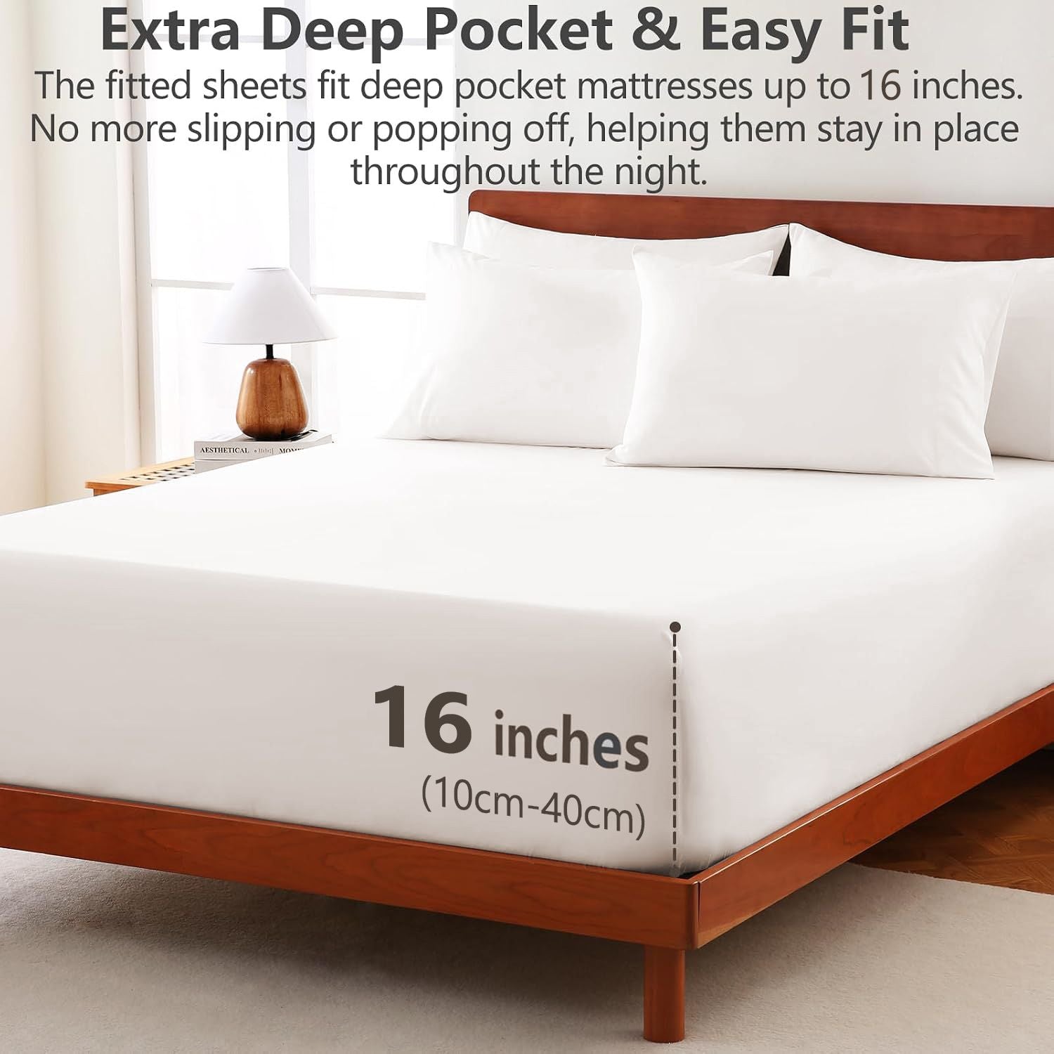 Hotel Soft Bed Sheet Set- Bedding Sheets & Pillowcases -Breathable Bedding - Wrinkle, Fade, Stain Resistant-Deep Pocket Flat Fitted Bed Sheet Set(White,Super King)
