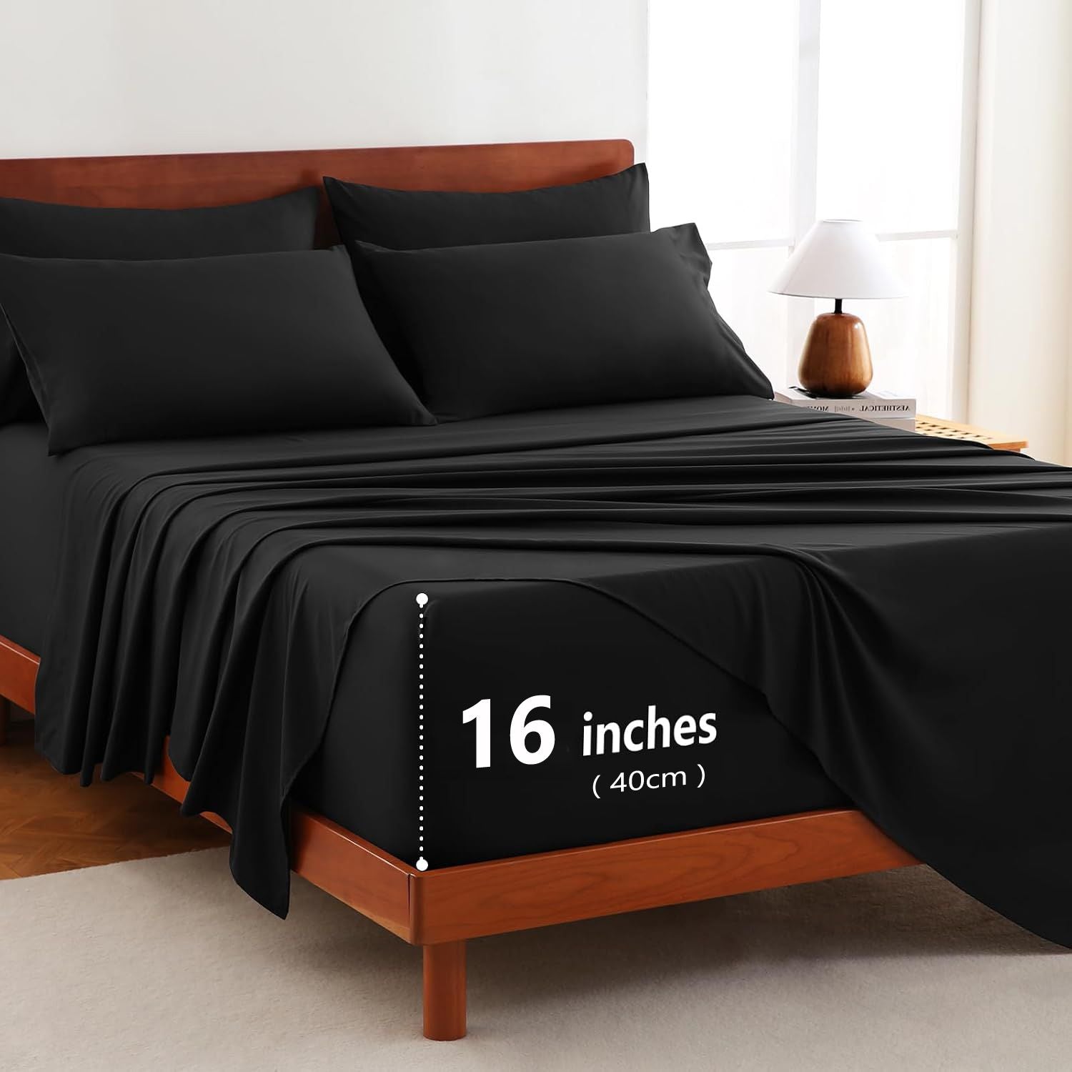Hotel Soft Bed Sheet Set- Bedding Sheets & Pillowcases -Breathable Bedding - Wrinkle, Fade, Stain Resistant-Deep Pocket Flat Fitted Bed Sheet Set(Black,Super King)