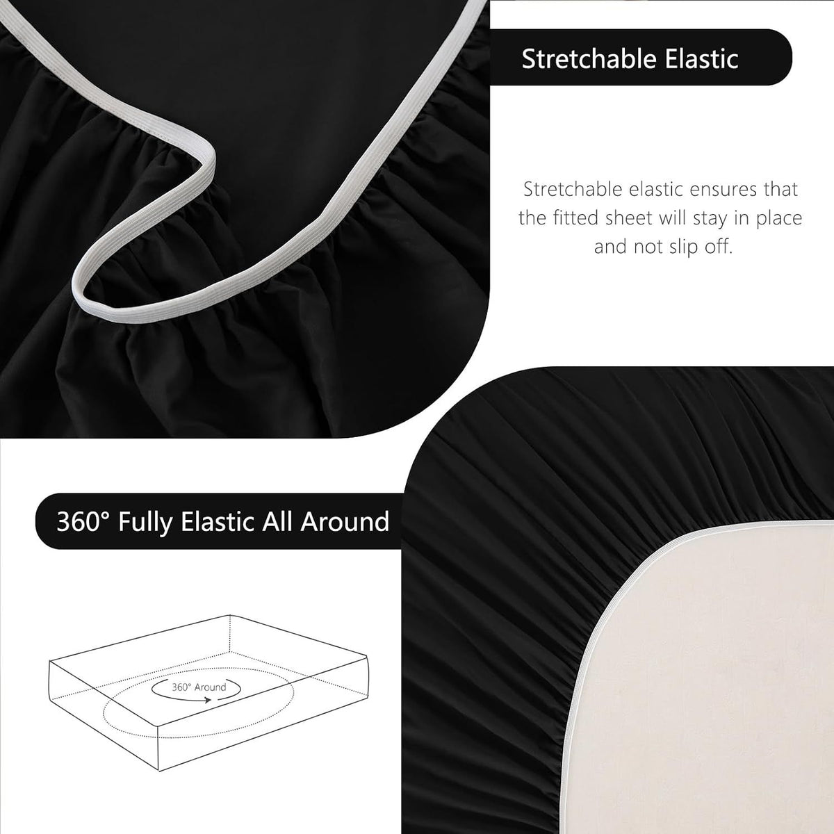 Hotel Soft Bed Sheet Set- Bedding Sheets & Pillowcases -Breathable Bedding - Wrinkle, Fade, Stain Resistant-Deep Pocket Flat Fitted Bed Sheet Set(Black,Super King)