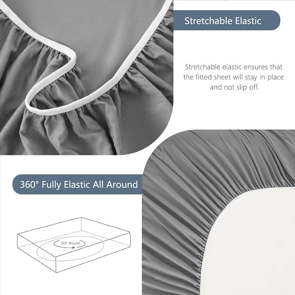 Hotel Soft Bed Sheet Set- Bedding Sheets & Pillowcases -Breathable Bedding - Wrinkle, Fade, Stain Resistant-Deep Pocket Flat Fitted Bed Sheet Set(Grey,Super King)