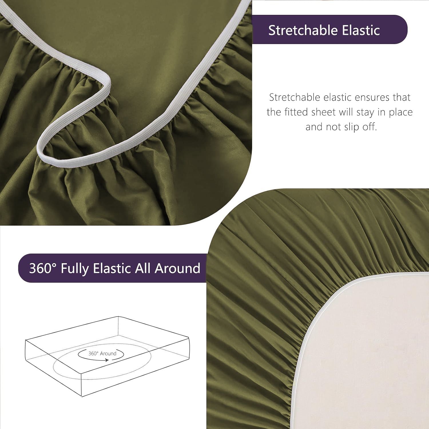 Hotel Soft Bed Sheet Set- Bedding Sheets & Pillowcases -Breathable Bedding - Wrinkle, Fade, Stain Resistant-Deep Pocket Flat Fitted Bed Sheet Set(Olive green,Super King)