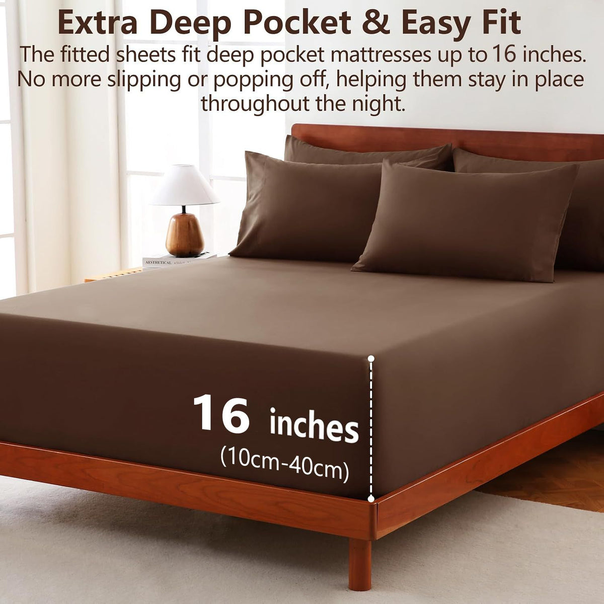 Hotel Soft Bed Sheet Set- Bedding Sheets & Pillowcases -Breathable Bedding - Wrinkle, Fade, Stain Resistant-Deep Pocket Flat Fitted Bed Sheet Set(Chocolate,Super King)