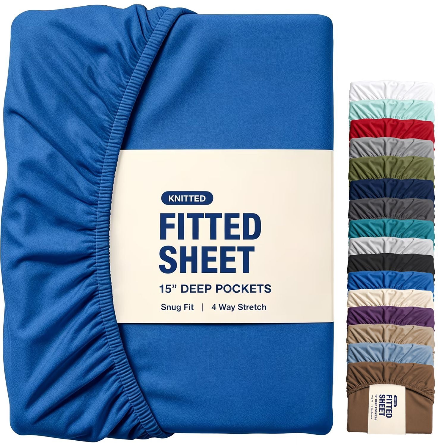 Hotel Quality Fitted Sheet - 1 Piece Fitted Sheet  -Breathable Bedding - Wrinkle, Fade, Stain Resistant- 16inch/40cm Deep Pocket Fitted Bed Sheet-Wrinkle and Fade Resistant,(Royal blue,Super King)