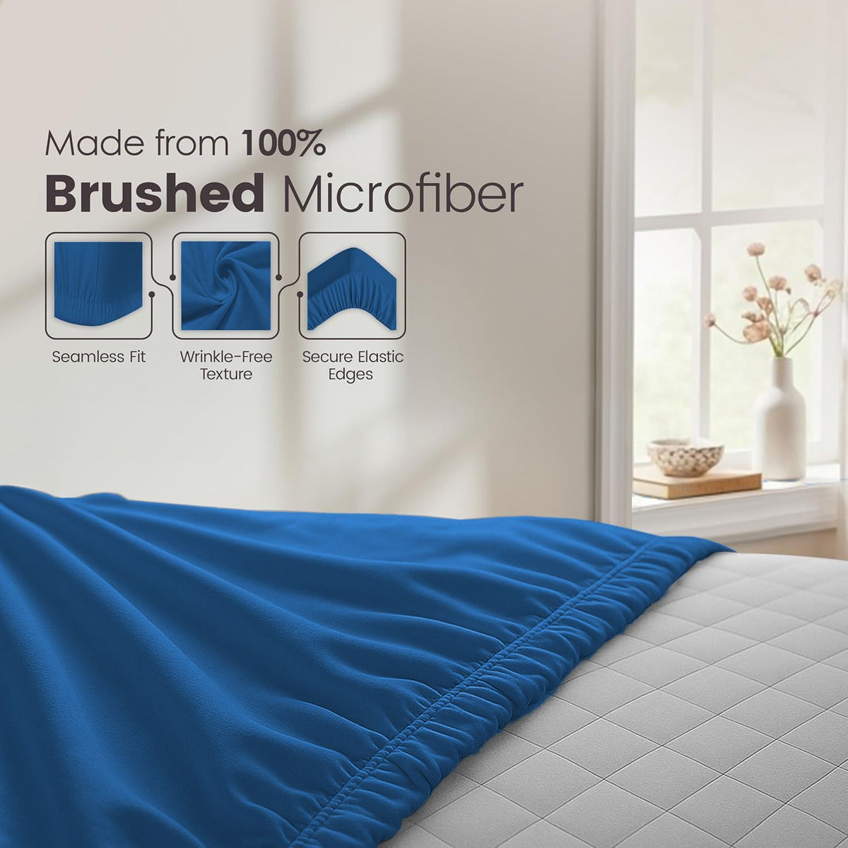 Hotel Quality Fitted Sheet - 1 Piece Fitted Sheet  -Breathable Bedding - Wrinkle, Fade, Stain Resistant- 16inch/40cm Deep Pocket Fitted Bed Sheet-Wrinkle and Fade Resistant,(Royal blue,Super King)