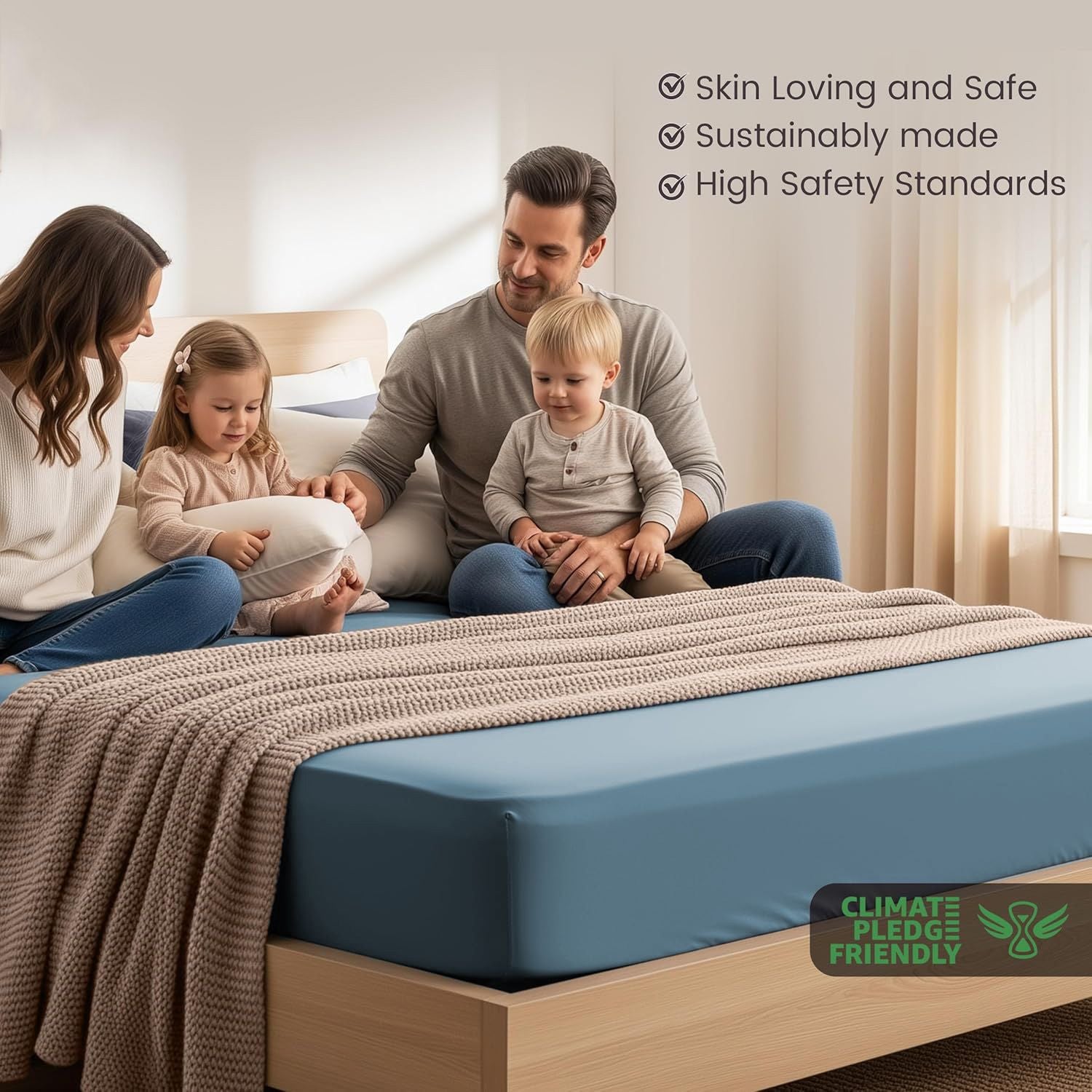 Hotel Quality Fitted Sheet - 1 Piece Fitted Sheet  -Breathable Bedding - Wrinkle, Fade, Stain Resistant- 16inch/40cm Deep Pocket Fitted Bed Sheet-Wrinkle and Fade Resistant,(Ocean,Super King)