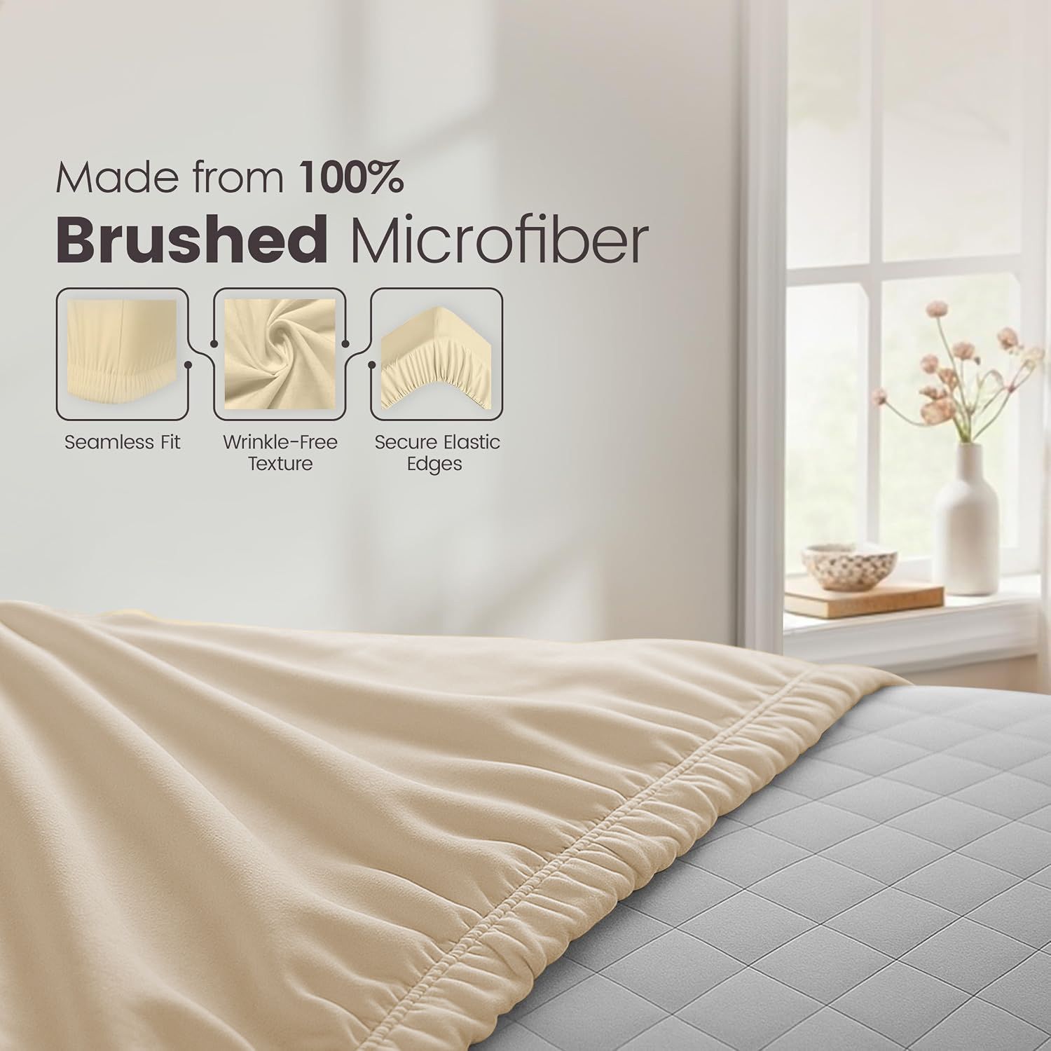 Hotel Quality Fitted Sheet - 1 Piece Fitted Sheet  -Breathable Bedding - Wrinkle, Fade, Stain Resistant- 16inch/40cm Deep Pocket Fitted Bed Sheet-Wrinkle and Fade Resistant,(Cream White,Super King)