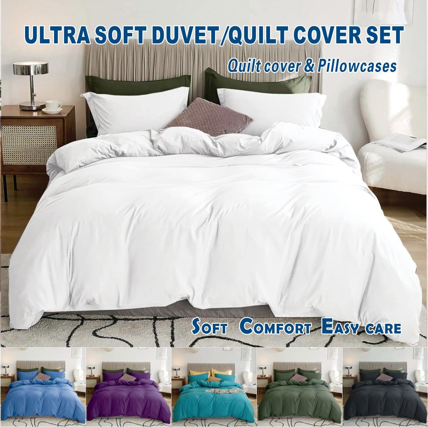 3 Piece Hotel Soft Microfiber Quilt Cover Set-2000TC Duvet/Donna Cover Set & Pillowcases -1 Quilt Cover Zipper Closure & 1 x Pillowcases-Breathable Bedding - Wrinkle, Fade, Stain Resistant(White,Double)