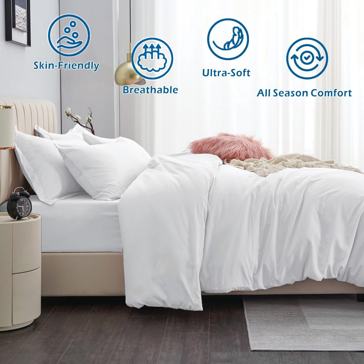 3 Piece Hotel Soft Microfiber Quilt Cover Set-2000TC Duvet/Donna Cover Set & Pillowcases -1 Quilt Cover Zipper Closure & 1 x Pillowcases-Breathable Bedding - Wrinkle, Fade, Stain Resistant(White,Double)