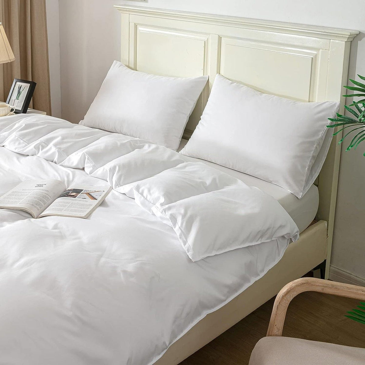 3 Piece Hotel Soft Microfiber Quilt Cover Set-2000TC Duvet/Donna Cover Set & Pillowcases -1 Quilt Cover Zipper Closure & 1 x Pillowcases-Breathable Bedding - Wrinkle, Fade, Stain Resistant(White,Double)