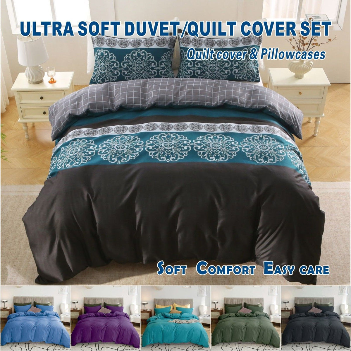 3 Piece Hotel Soft Microfiber Quilt Cover Set-2000TC Duvet/Donna Cover Set &amp; Pillowcases -1 Quilt Cover Zipper Closure &amp; 1 x Pillowcases-Breathable Bedding - Wrinkle, Fade, Stain Resistant(Bohemian,Double)