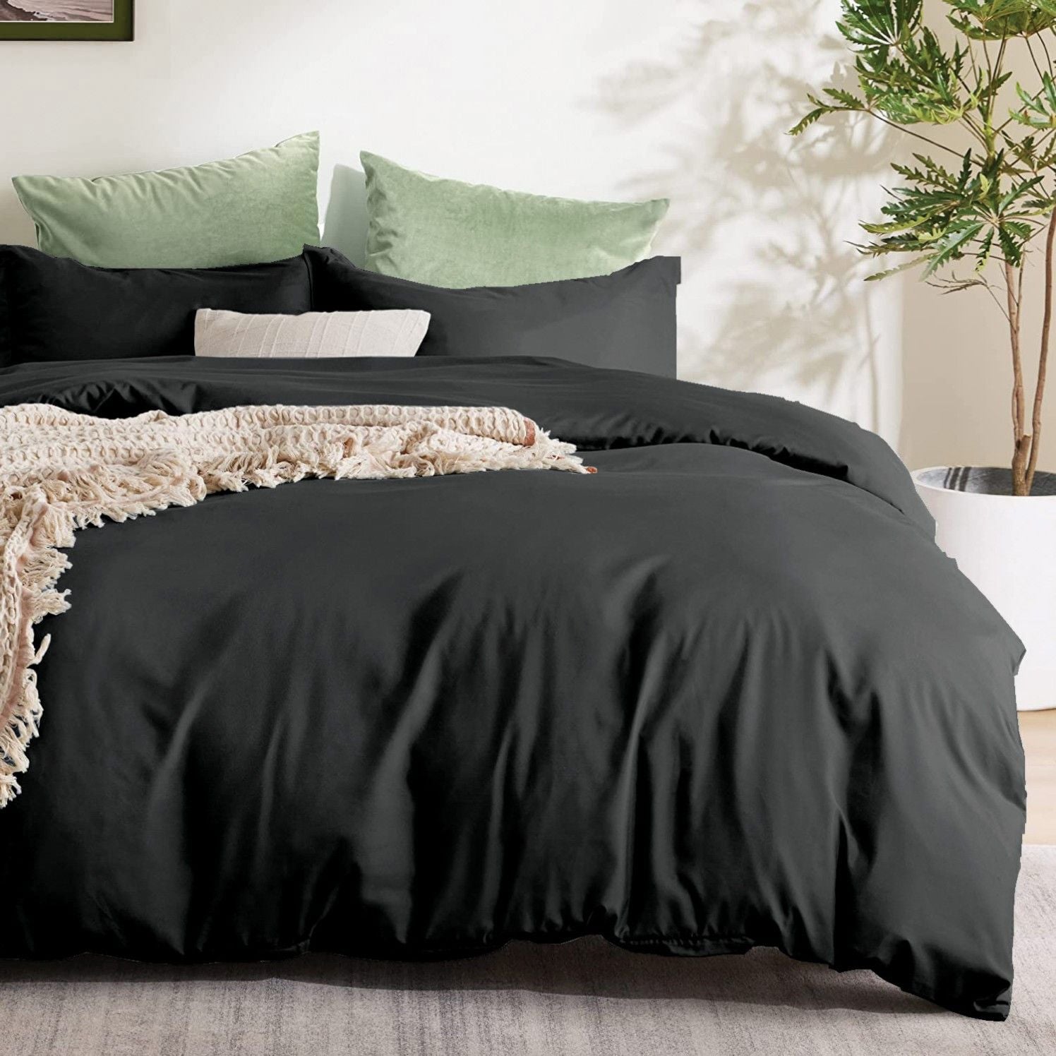 3 Piece Hotel Soft Microfiber Quilt Cover Set-2000TC Duvet/Donna Cover Set & Pillowcases -1 Quilt Cover Zipper Closure & 1 x Pillowcases-Breathable Bedding - Wrinkle, Fade, Stain Resistant(Black,Double)