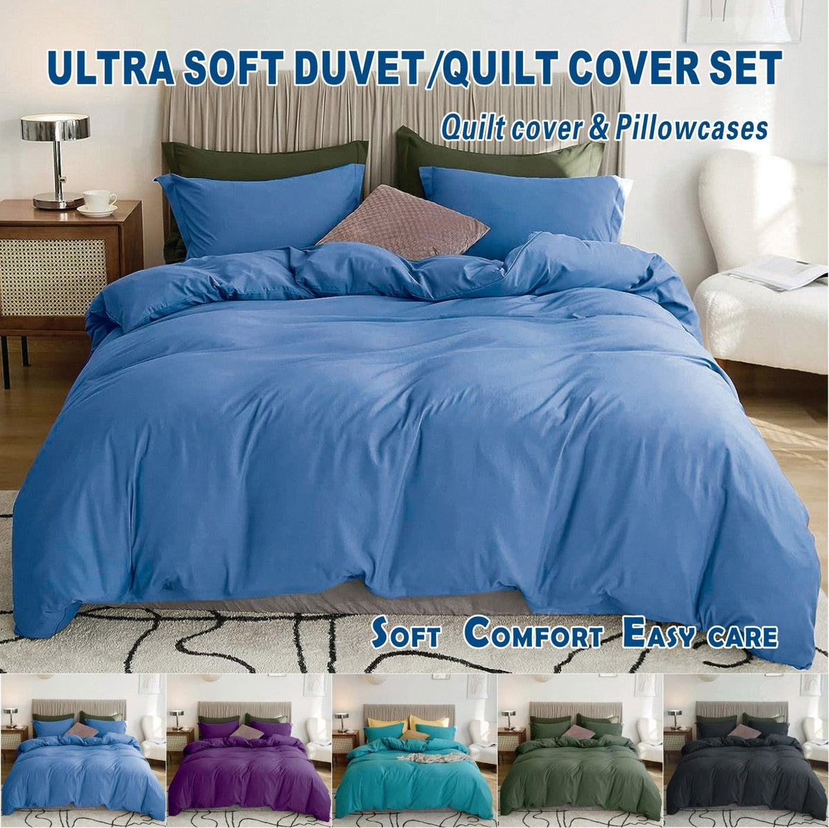3 Piece Hotel Soft Microfiber Quilt Cover Set-2000TC Duvet/Donna Cover Set &amp; Pillowcases -1 Quilt Cover Zipper Closure &amp; 1 x Pillowcases-Breathable Bedding - Wrinkle, Fade, Stain Resistant(Ocean,Double)