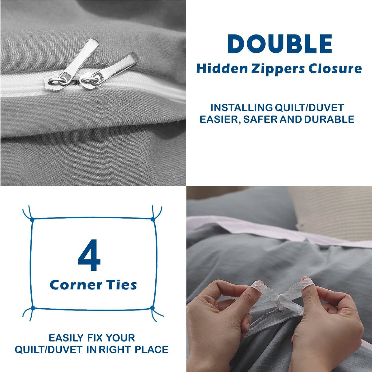 3 Piece Hotel Soft Microfiber Quilt Cover Set-2000TC Duvet/Donna Cover Set & Pillowcases -1 Quilt Cover Zipper Closure & 1 x Pillowcases-Breathable Bedding - Wrinkle, Fade, Stain Resistant(Grey,Double)