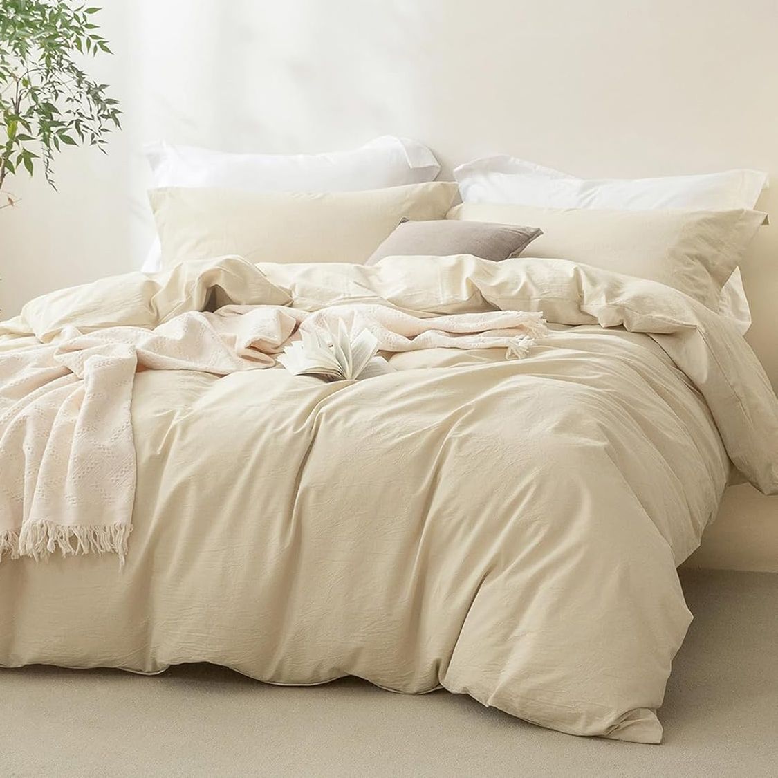 3 Piece Hotel Soft Microfiber Quilt Cover Set-2000TC Duvet/Donna Cover Set &amp; Pillowcases -1 Quilt Cover Zipper Closure &amp; 1 x Pillowcases-Breathable Bedding - Wrinkle, Fade, Stain Resistant(Cream White,Double)