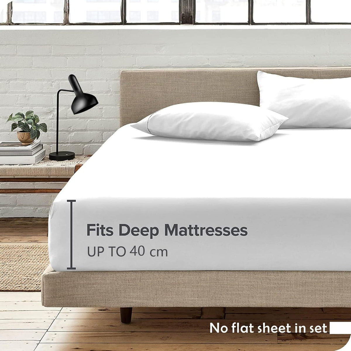 3 Piece Fitted Sheet Set- Fitted Sheet &amp; Pillowcases -Breathable Bedding - Wrinkle, Fade, Stain Resistant- 40cm Deep Pocket Fitted Bed Sheet Set(White,Double)