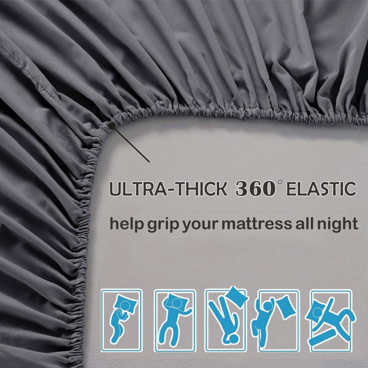 3 Piece Fitted Sheet Set- Fitted Sheet & Pillowcases -Breathable Bedding - Wrinkle, Fade, Stain Resistant- 40cm Deep Pocket Fitted Bed Sheet Set(Dark gray,Double)