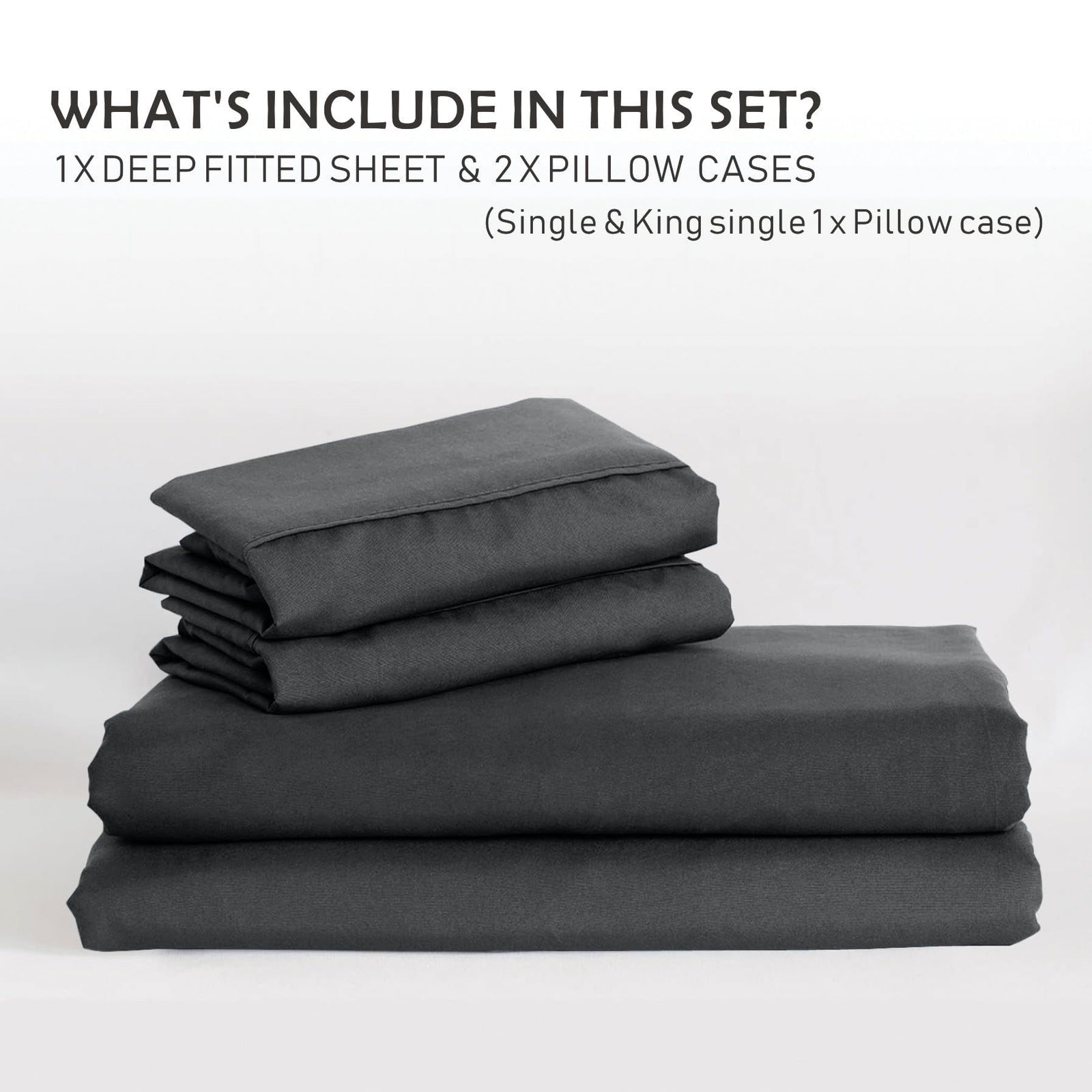 3 Piece Fitted Sheet Set- Fitted Sheet & Pillowcases -Breathable Bedding - Wrinkle, Fade, Stain Resistant- 40cm Deep Pocket Fitted Bed Sheet Set(Dark gray,Double)