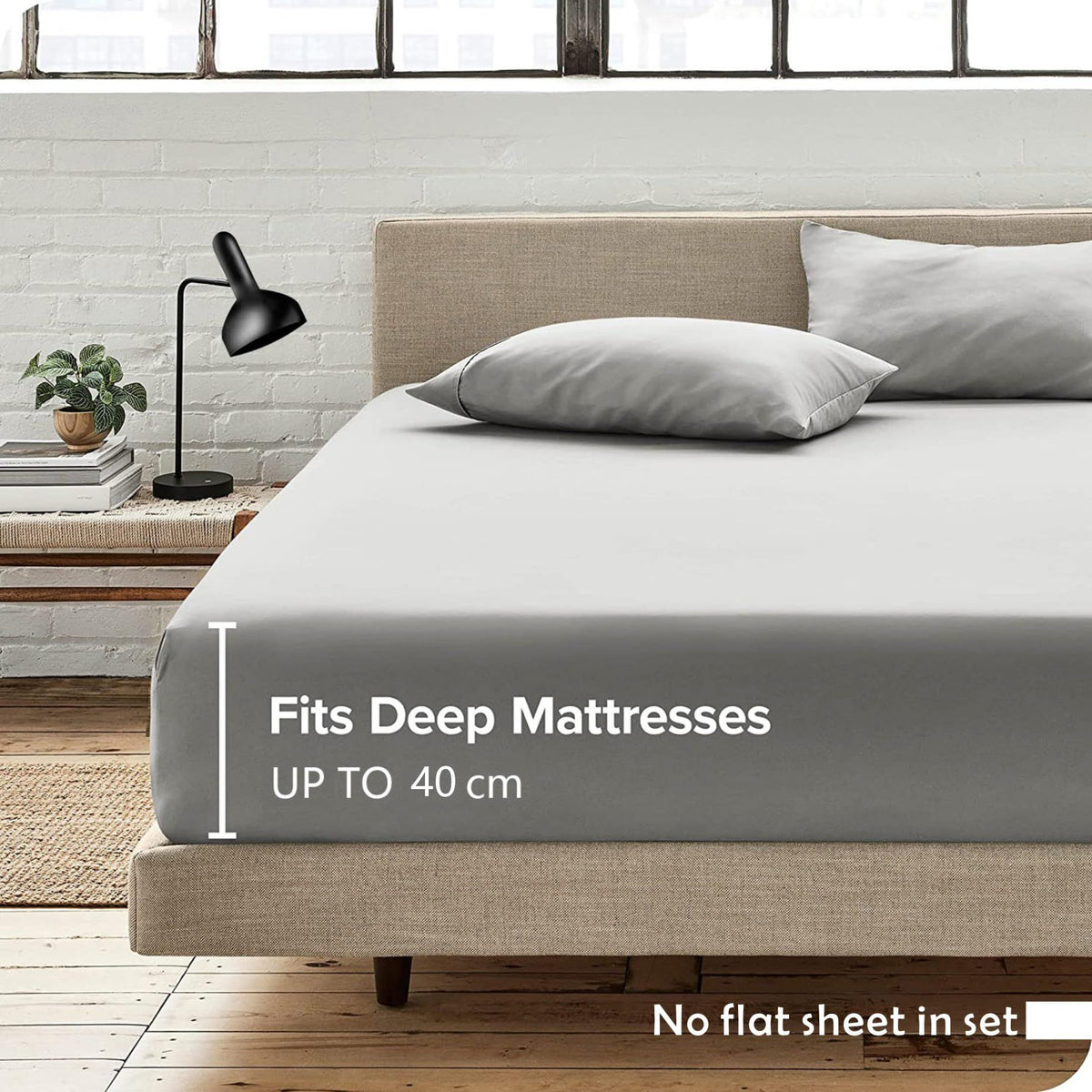 3 Piece Fitted Sheet Set- Fitted Sheet &amp; Pillowcases -Breathable Bedding - Wrinkle, Fade, Stain Resistant- 40cm Deep Pocket Fitted Bed Sheet Set(Silver-gray,Double)