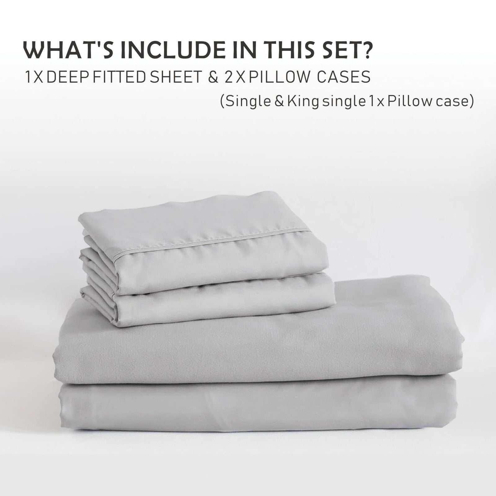 3 Piece Fitted Sheet Set- Fitted Sheet & Pillowcases -Breathable Bedding - Wrinkle, Fade, Stain Resistant- 40cm Deep Pocket Fitted Bed Sheet Set(Silver-gray,Double)