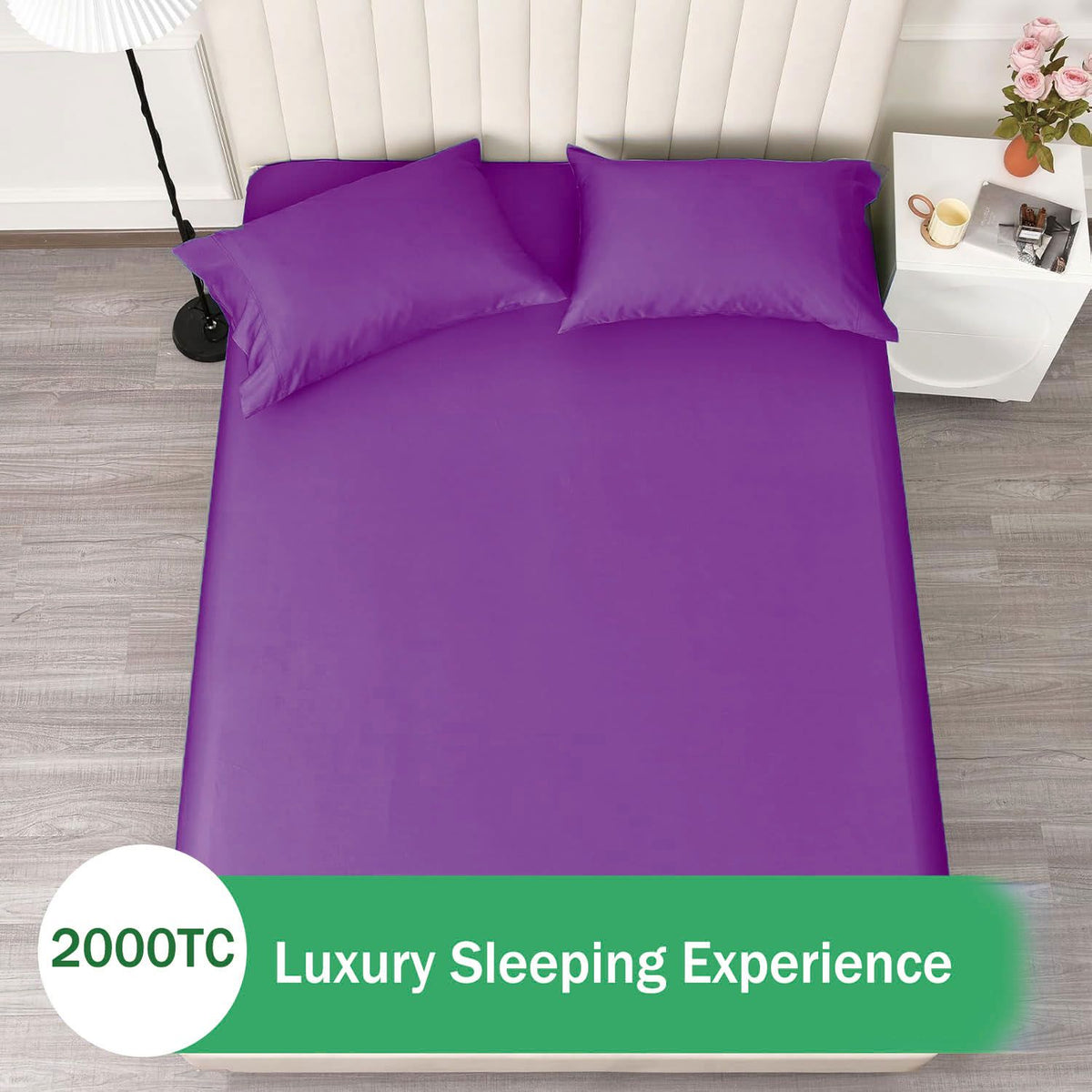 3 Piece Fitted Sheet Set- Fitted Sheet & Pillowcases -Breathable Bedding - Wrinkle, Fade, Stain Resistant- 40cm Deep Pocket Fitted Bed Sheet Set(Purple,Double)