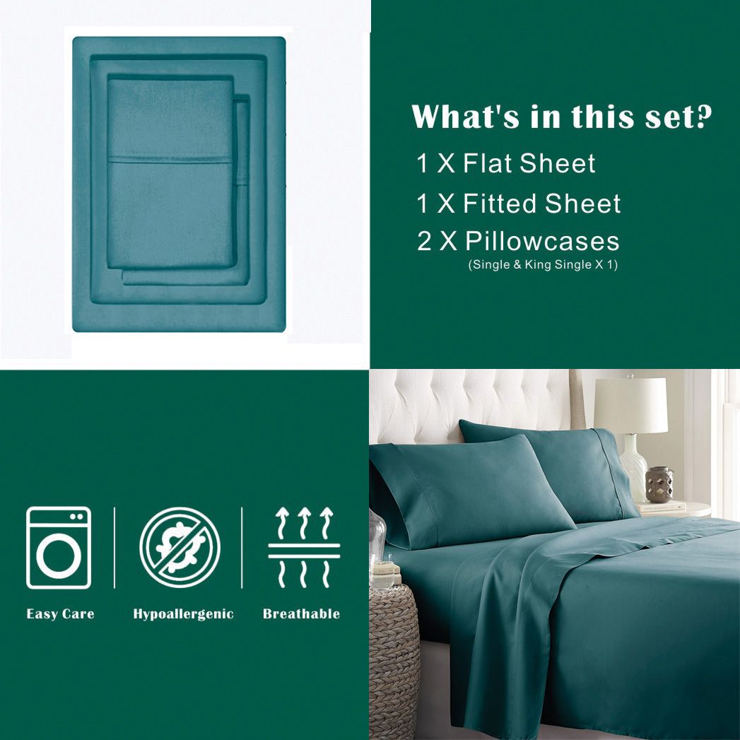 4 Piece Bed Sheet Set- Bedding Sheets & Pillowcases -Breathable Bedding - Wrinkle, Fade, Stain Resistant-Deep Pocket Flat Fitted Bed Sheet Set(Biscay blue,Double)
