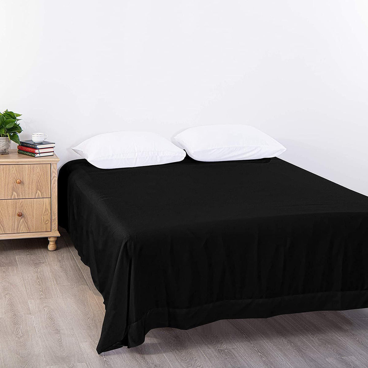 Elegant Comfort Premium Hotel Quality 1-Piece Double Flat Sheet, Luxury and Softest 2000 Thread Count Bedding Flat Sheet(Double,Black)