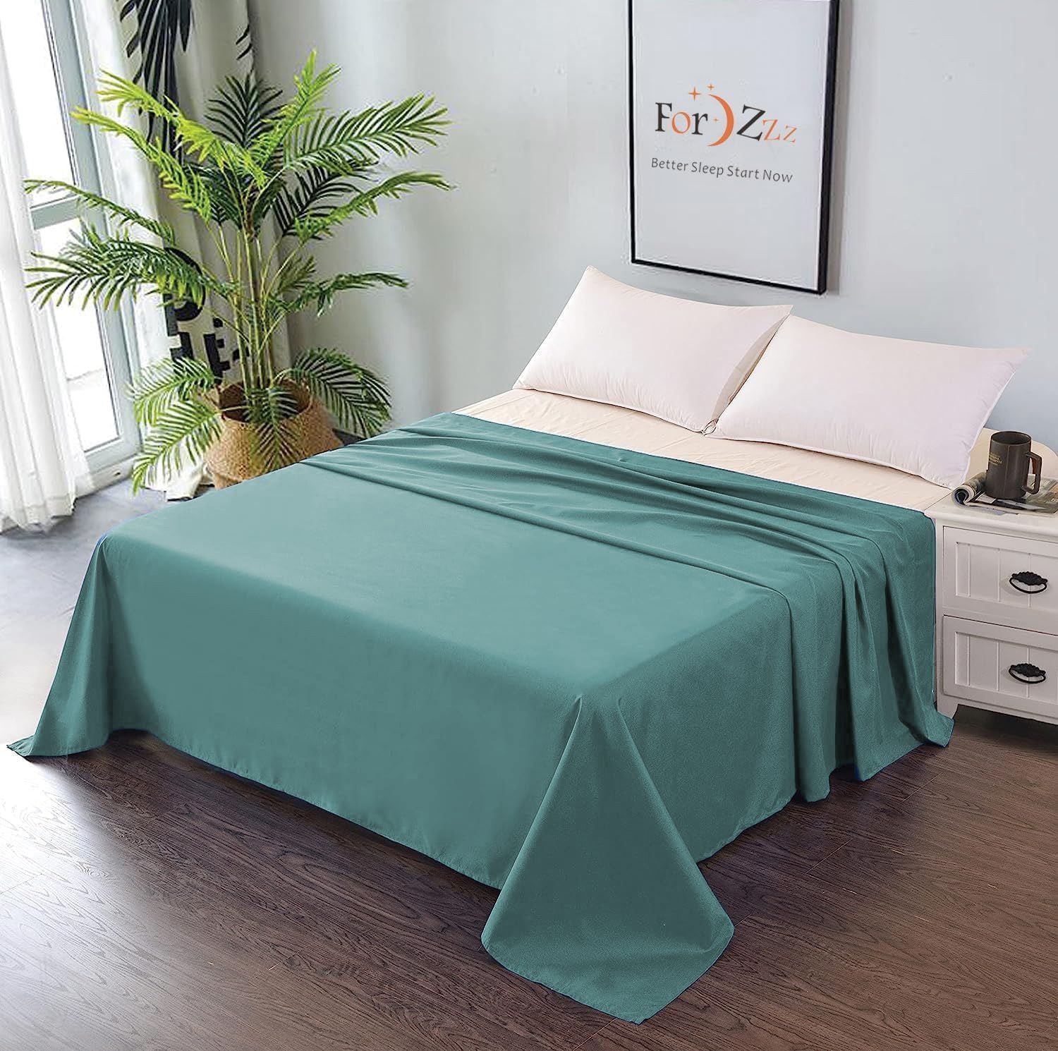 Elegant Comfort Premium Hotel Quality 1-Piece Double Flat Sheet, Luxury and Softest 2000 Thread Count Bedding Flat Sheet(Double,Biscay blue)