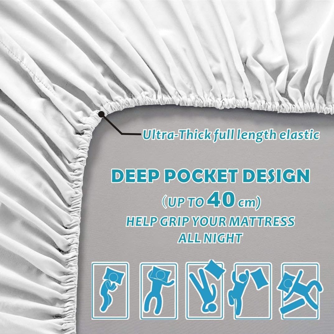 Hotel Quality Fitted Sheet - 1 Piece Fitted Sheet  -Breathable Bedding - Wrinkle, Fade, Stain Resistant- 16inch/40cm Deep Pocket Fitted Bed Sheet-Wrinkle and Fade Resistant,(White,Double)