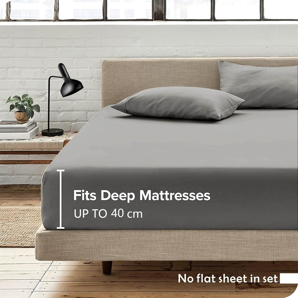 Hotel Quality Fitted Sheet - 1 Piece Fitted Sheet  -Breathable Bedding - Wrinkle, Fade, Stain Resistant- 16inch/40cm Deep Pocket Fitted Bed Sheet-Wrinkle and Fade Resistant,(Grey,Double)