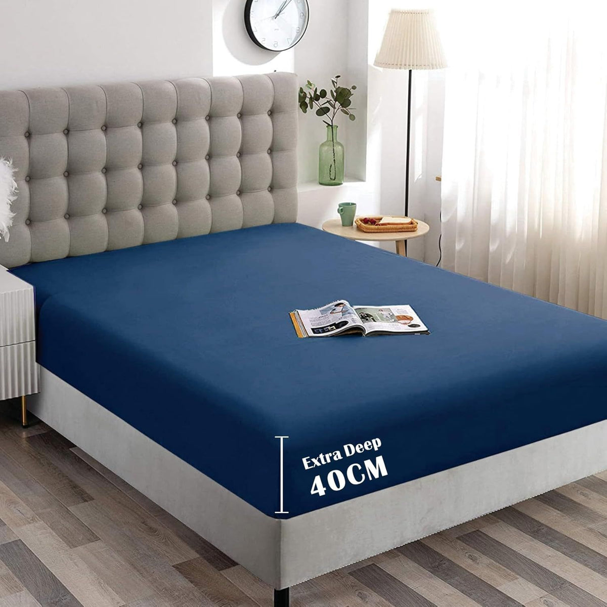 Hotel Quality Fitted Sheet - 1 Piece Fitted Sheet  -Breathable Bedding - Wrinkle, Fade, Stain Resistant- 16inch/40cm Deep Pocket Fitted Bed Sheet-Wrinkle and Fade Resistant,(Navy,Double)