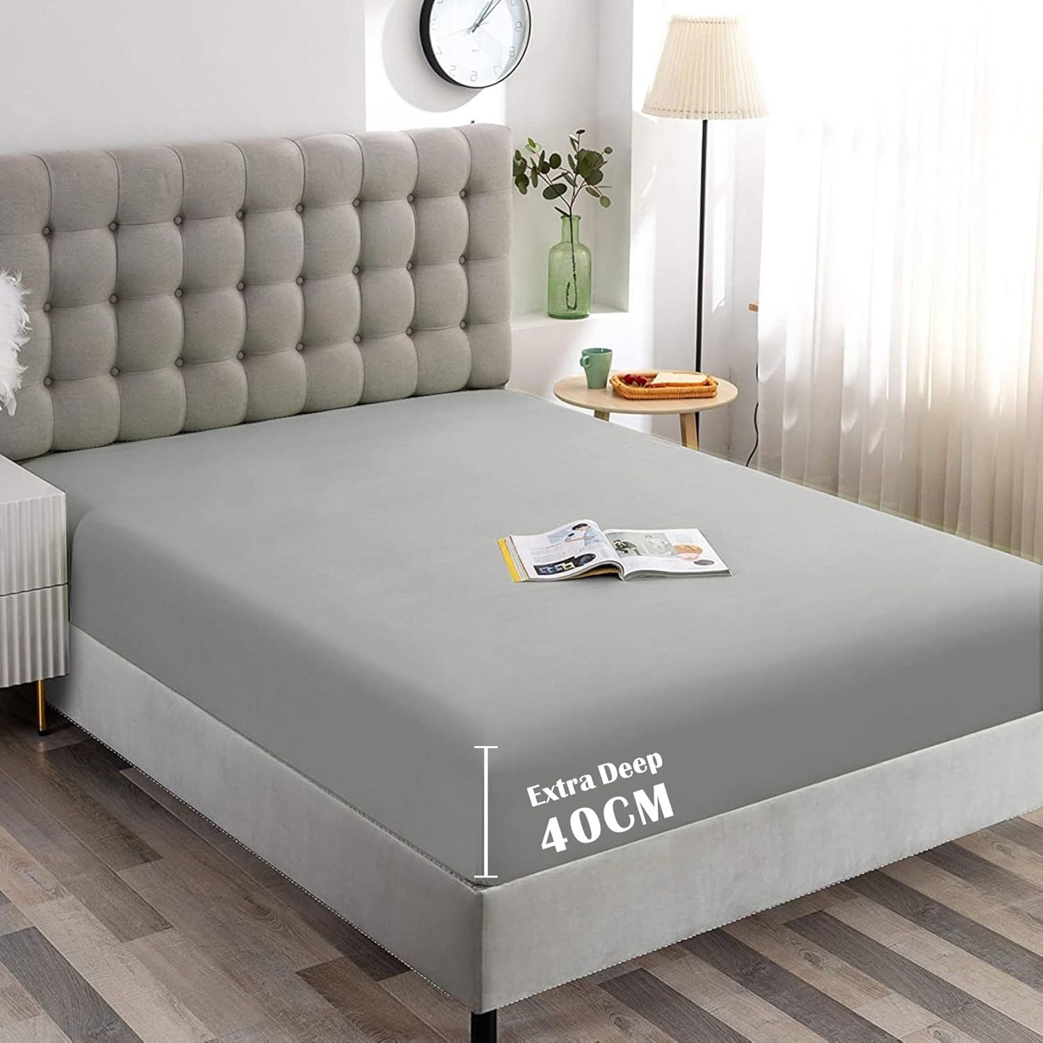 Hotel Quality Fitted Sheet - 1 Piece Fitted Sheet  -Breathable Bedding - Wrinkle, Fade, Stain Resistant- 16inch/40cm Deep Pocket Fitted Bed Sheet-Wrinkle and Fade Resistant,(Silver-gray,Double)