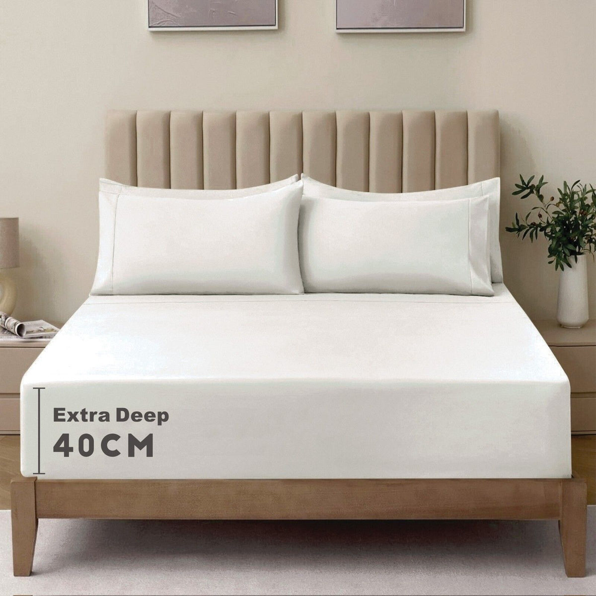 3 Piece Fitted Sheet Set- Fitted Sheet &amp; Pillowcases -Breathable Bedding - Wrinkle, Fade, Stain Resistant- 40cm Deep Pocket Fitted Bed Sheet Set(Raw white,King)