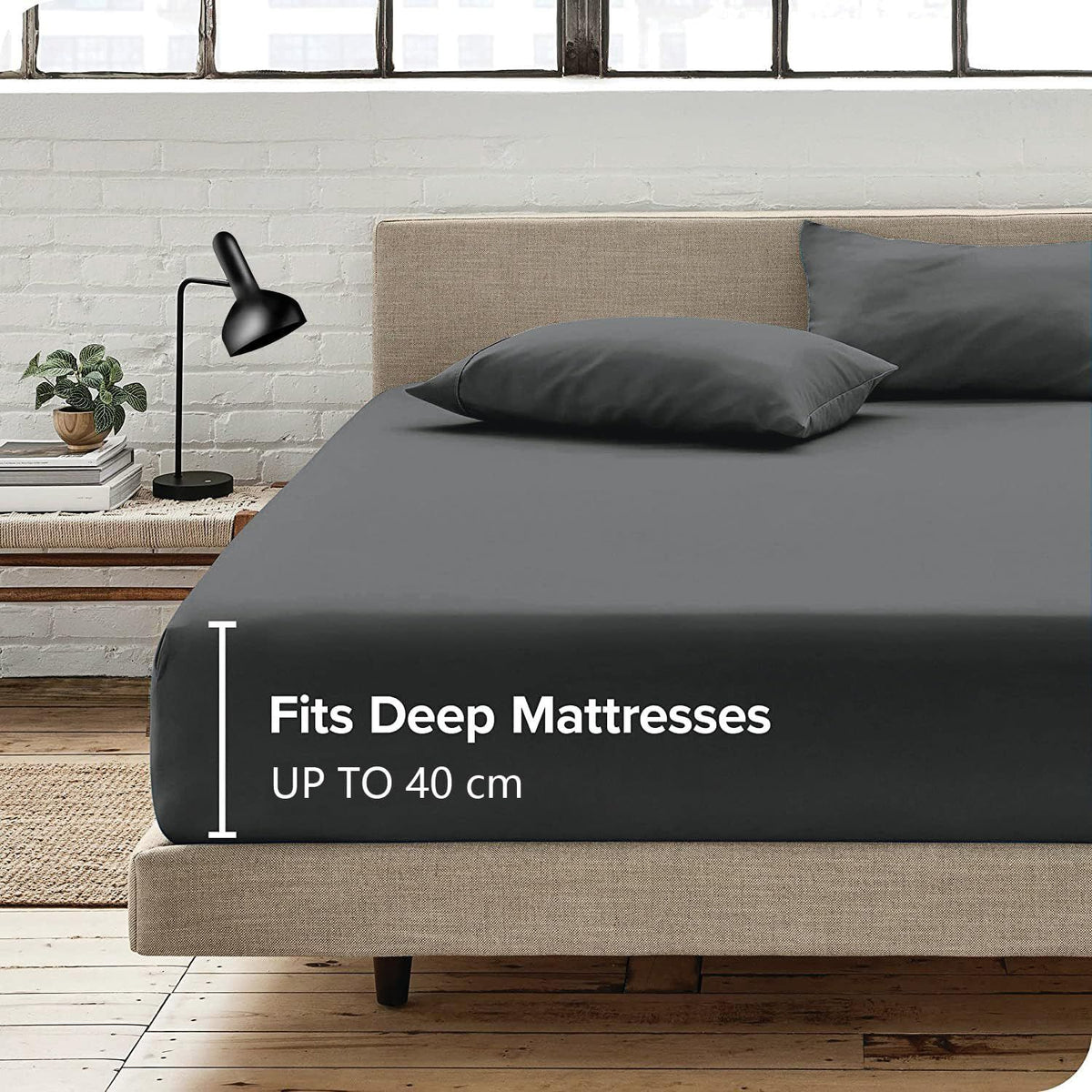 3 Piece Fitted Sheet Set- Fitted Sheet &amp; Pillowcases -Breathable Bedding - Wrinkle, Fade, Stain Resistant- 40cm Deep Pocket Fitted Bed Sheet Set(Dark gray,King)