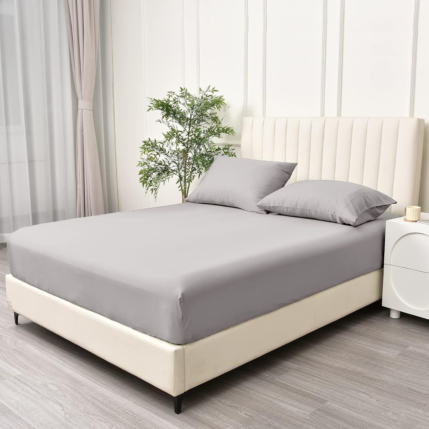 3 Piece Fitted Sheet Set- Fitted Sheet & Pillowcases -Breathable Bedding - Wrinkle, Fade, Stain Resistant- 40cm Deep Pocket Fitted Bed Sheet Set(Silver-gray,King)