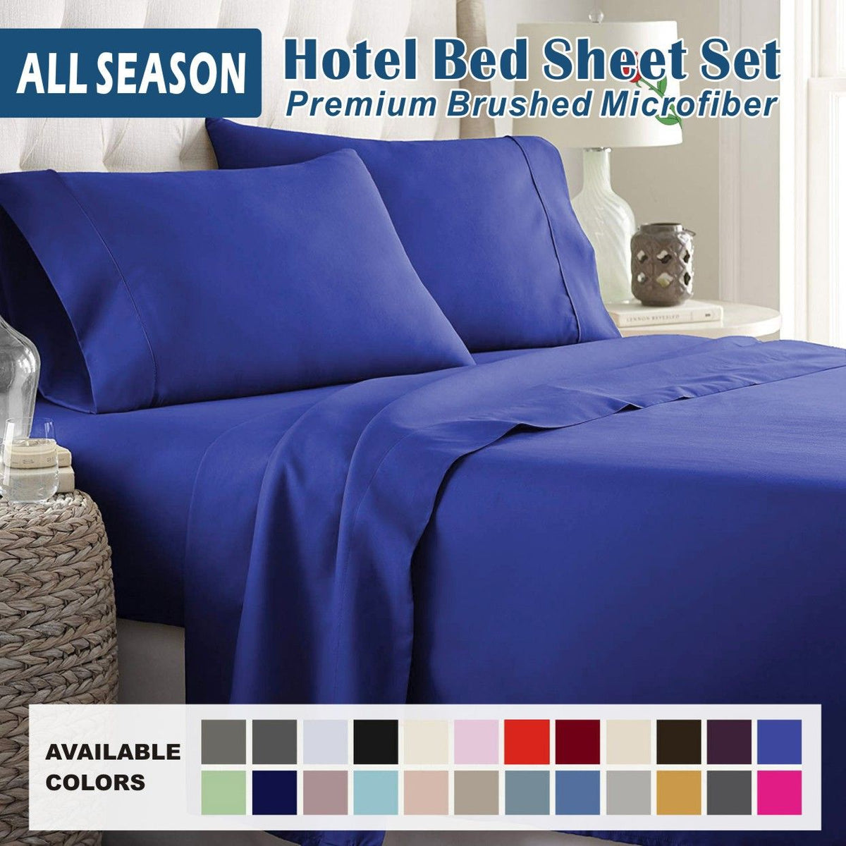 4 Piece Bed Sheet Set- Bedding Sheets &amp; Pillowcases -Breathable Bedding - Wrinkle, Fade, Stain Resistant-Deep Pocket Flat Fitted Bed Sheet Set(Royal blue,King)