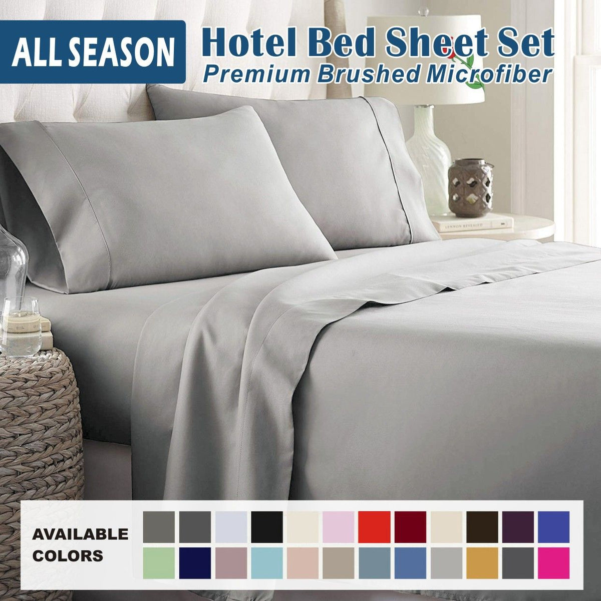 4 Piece Bed Sheet Set- Bedding Sheets &amp; Pillowcases -Breathable Bedding - Wrinkle, Fade, Stain Resistant-Deep Pocket Flat Fitted Bed Sheet Set(Silver-gray,King)