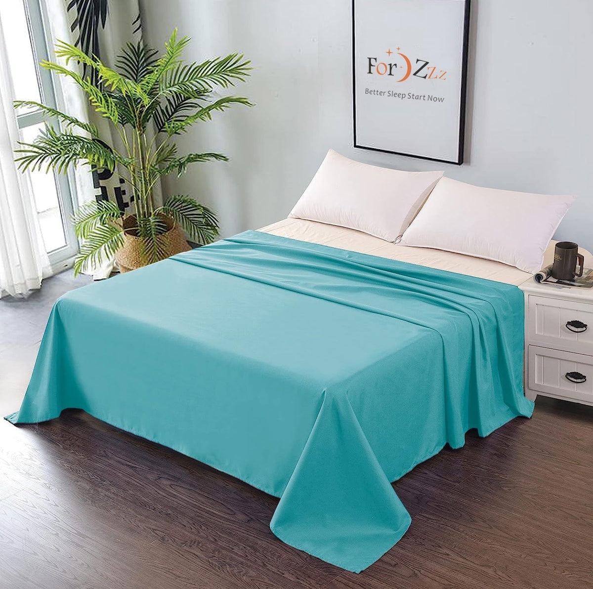 Elegant Comfort Premium Hotel Quality 1-Piece King Flat Sheet, Luxury and Softest 2000 Thread Count Bedding Flat Sheet(King,Ice blue)