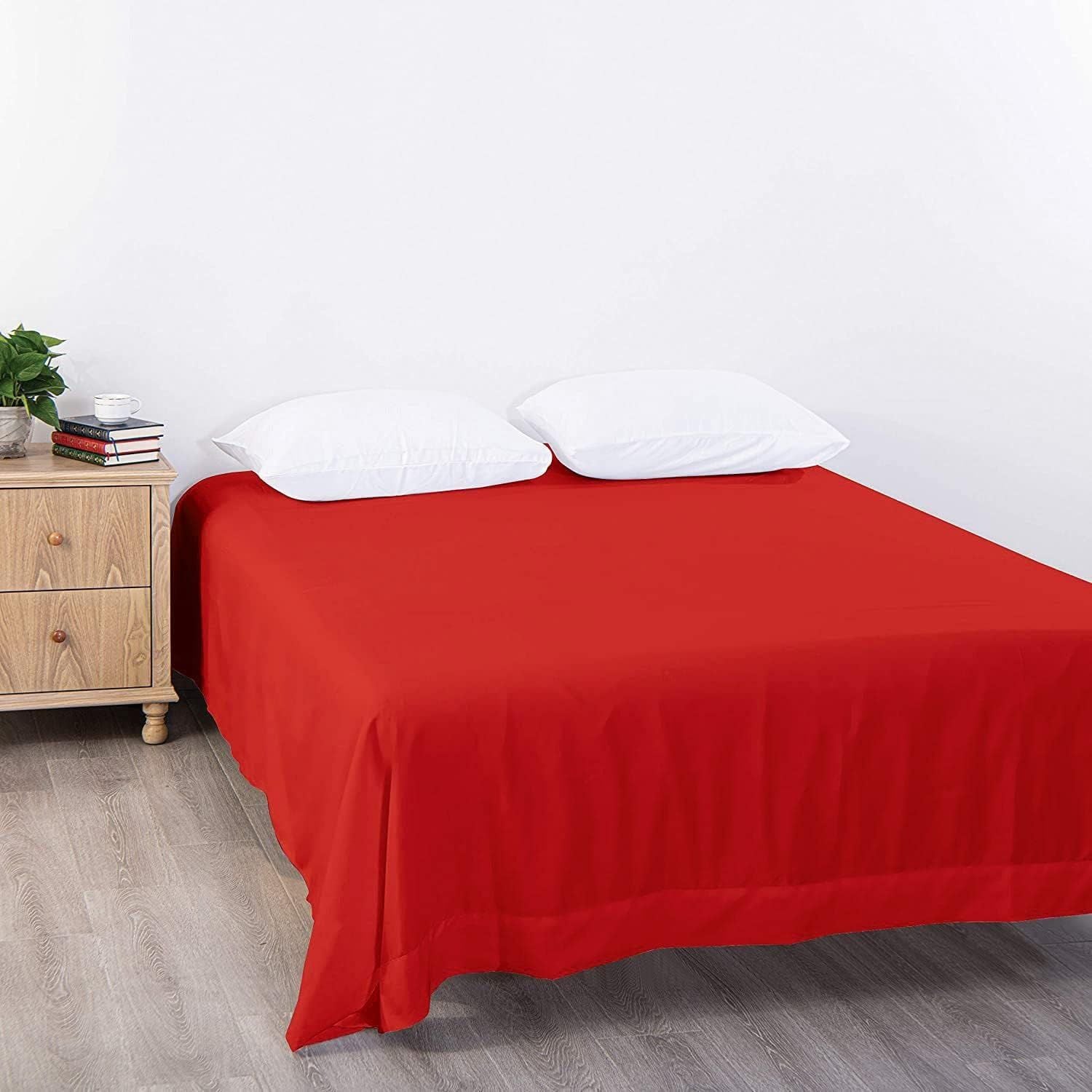 Elegant Comfort Premium Hotel Quality 1-Piece King Flat Sheet, Luxury and Softest 2000 Thread Count Bedding Flat Sheet(King,Red)