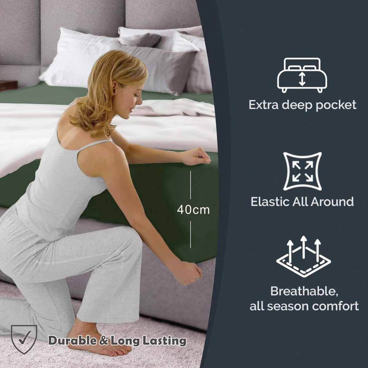 Hotel Quality Fitted Sheet - 1 Piece Fitted Sheet  -Breathable Bedding - Wrinkle, Fade, Stain Resistant- 16inch/40cm Deep Pocket Fitted Bed Sheet-Wrinkle and Fade Resistant,(Olive green,King)