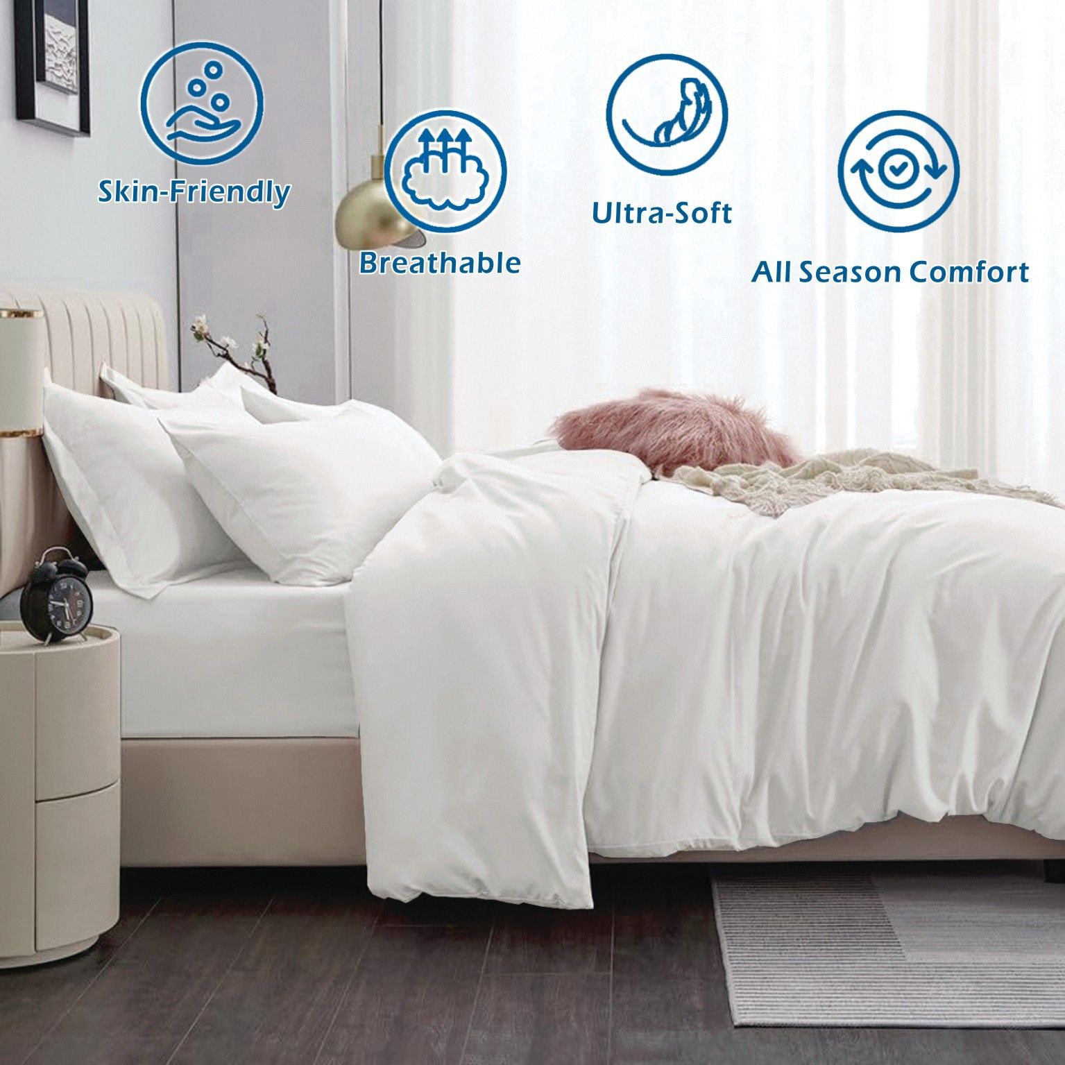 2 Piece Hotel Soft Microfiber Quilt Cover Set-2000TC Duvet/Donna Cover Set & Pillowcases -1 Quilt Cover Zipper Closure & 1 x Pillowcases-Breathable Bedding - Wrinkle, Fade, Stain Resistant(Raw white,King Single)