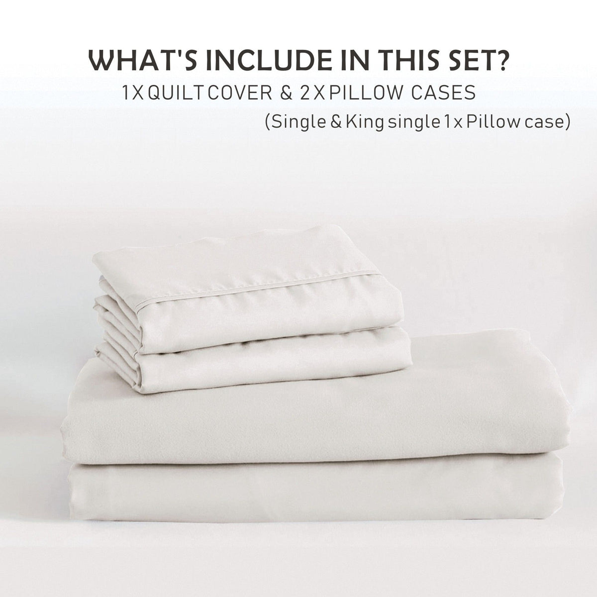 2 Piece Hotel Soft Microfiber Quilt Cover Set-2000TC Duvet/Donna Cover Set & Pillowcases -1 Quilt Cover Zipper Closure & 1 x Pillowcases-Breathable Bedding - Wrinkle, Fade, Stain Resistant(Raw white,King Single)