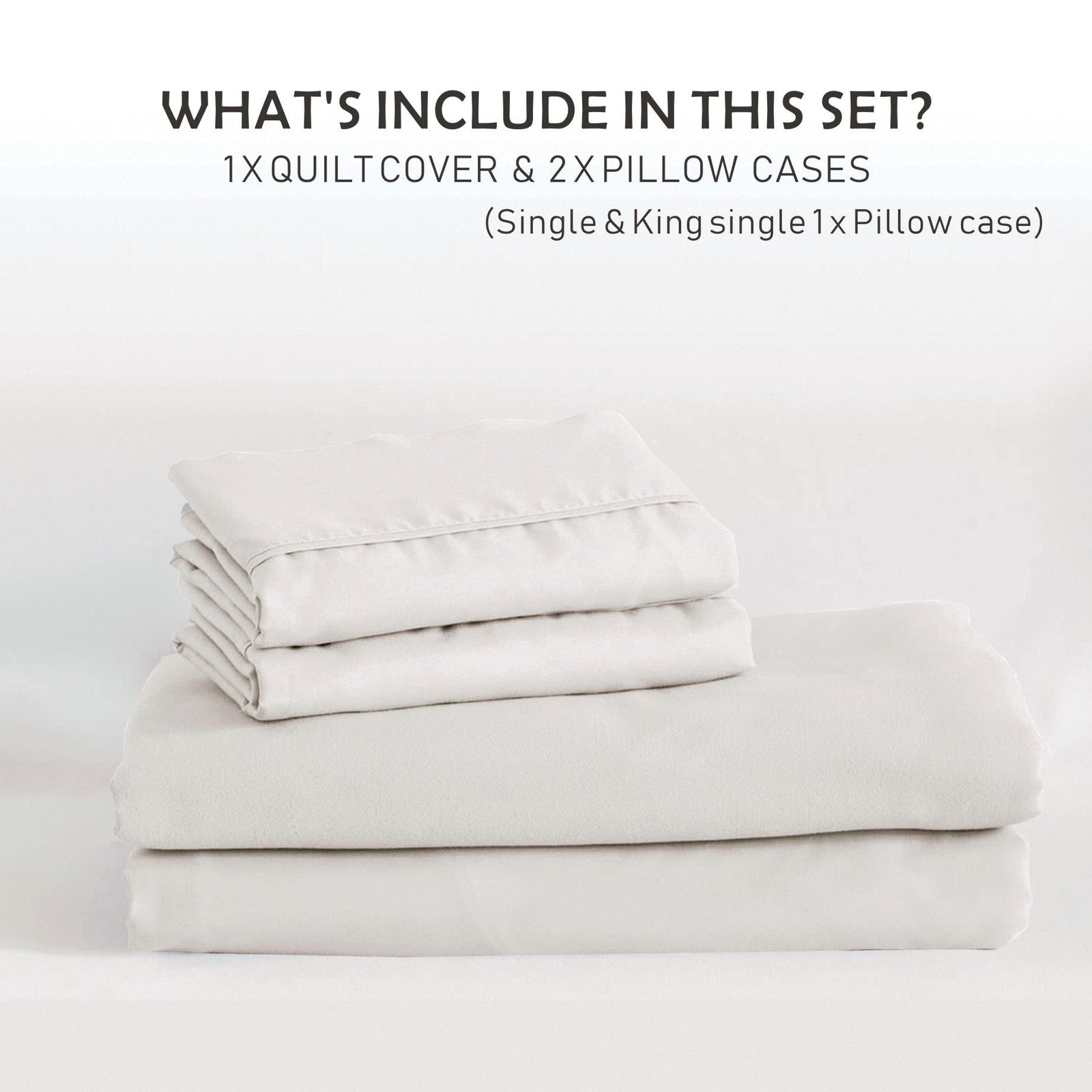2 Piece Hotel Soft Microfiber Quilt Cover Set-2000TC Duvet/Donna Cover Set & Pillowcases -1 Quilt Cover Zipper Closure & 1 x Pillowcases-Breathable Bedding - Wrinkle, Fade, Stain Resistant(Raw white,King Single)